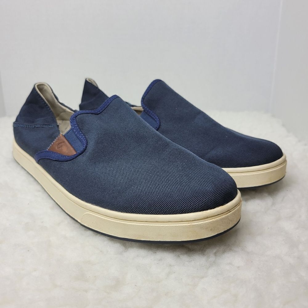 OluKai Kahu Men's Slip On Shoes Size 11 Blue Navy Canvas Sneaker